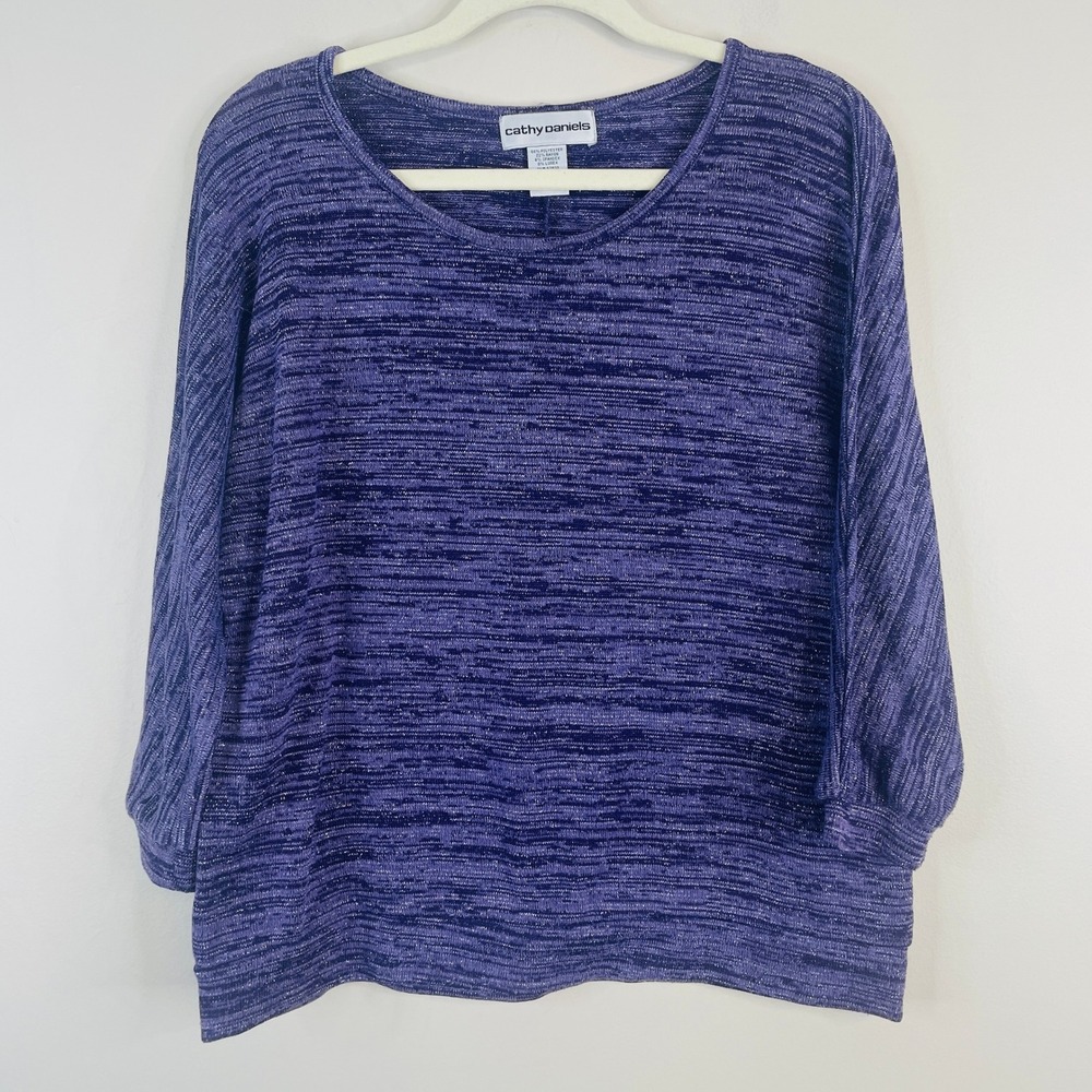 Vintage 90s Metallic Sweater Women Large Party Pullover Office 3/4 Sleeve Marled